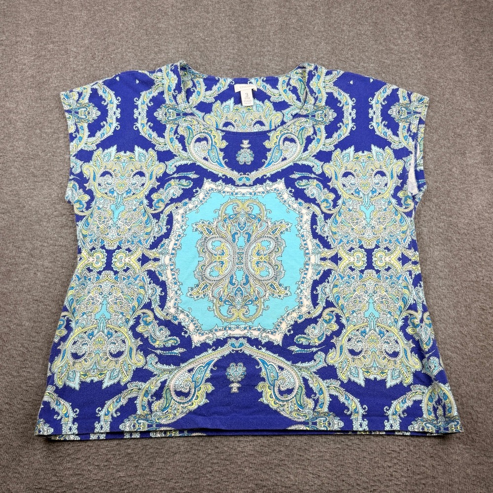 Chico's Blue Paisley‎ Women's 3XL Medallion Cotton Knit Sleeveless Top Shirt